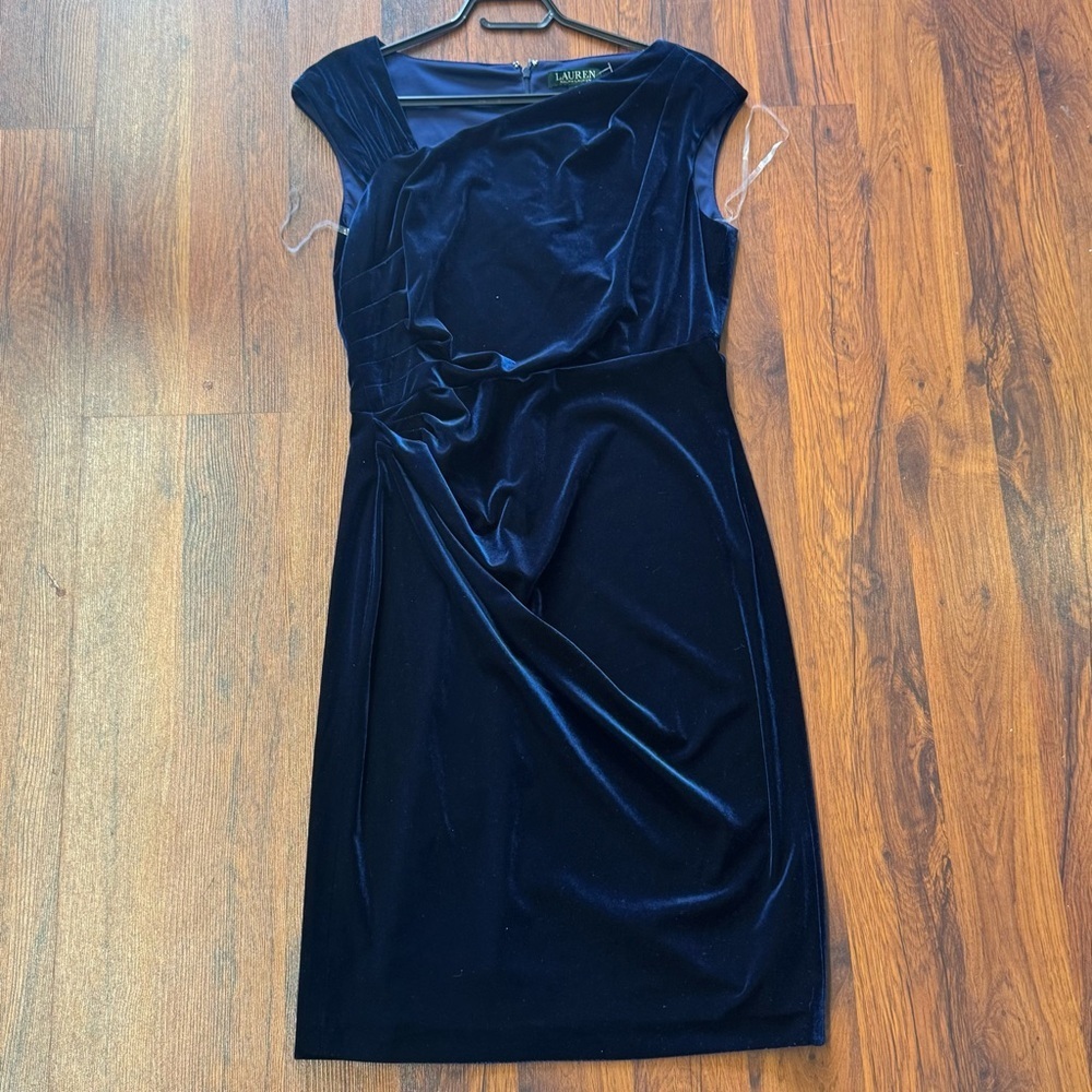 Lauren Ralph Lauren Navy Blue Velvet Sheath Dress Size 8